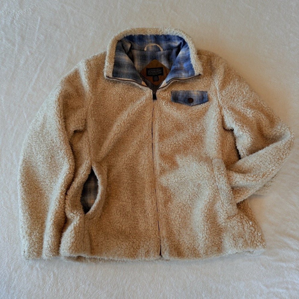 Pendleton Sherpa Jacket Womens Small Deep Pile Full Zip Gorpcore Camping Hiking